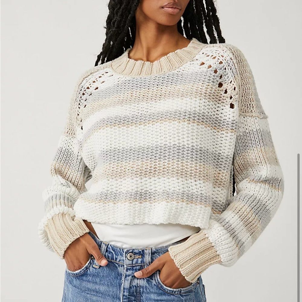 Free People Cream and Tan Knit Sweater